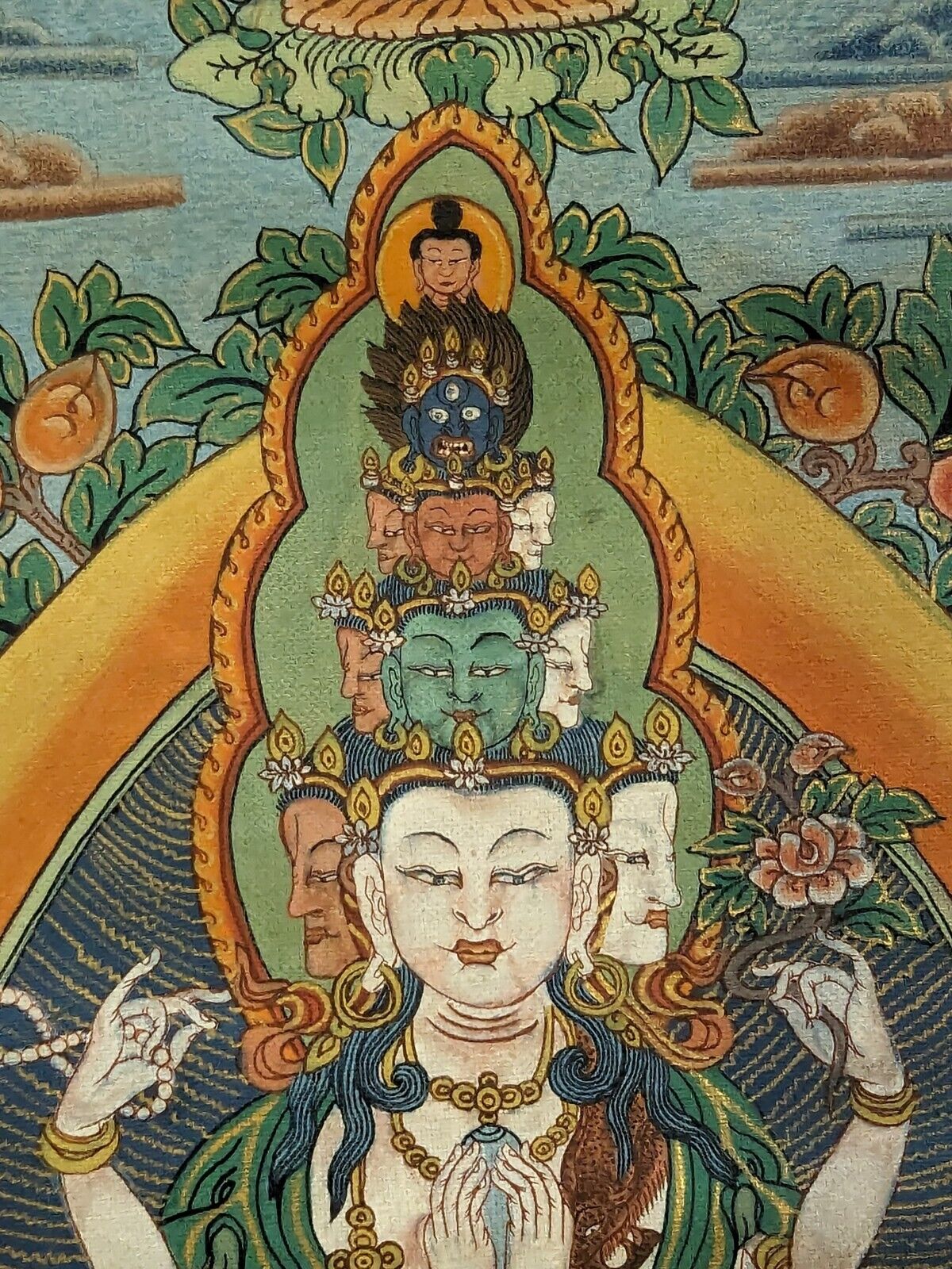 😲🔥🙏🏻Avalokiteshvara Original Hand Painted Tibetan Thangka Incredible 🫶🏻😍