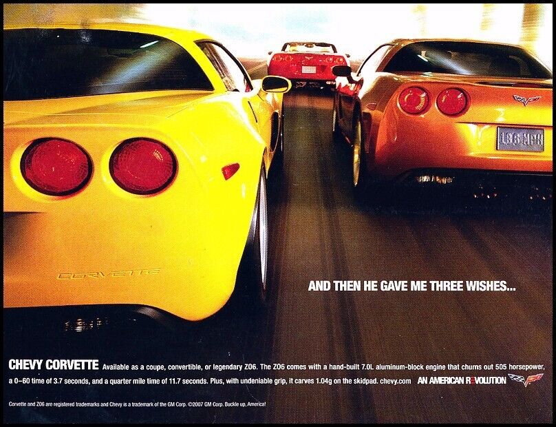 2008 2007 Chevy Corvette Chevrolet Original Advertisement Car Print Ad D80