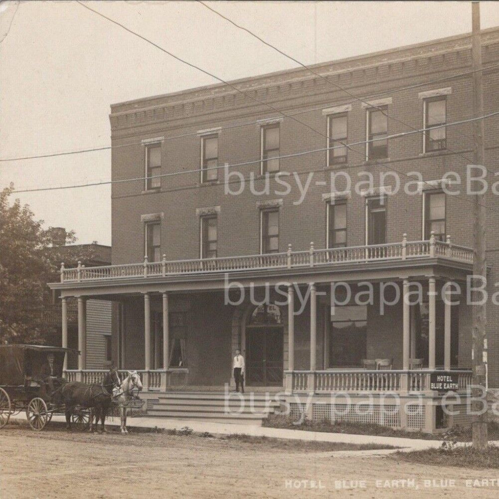 Vintage 1900s Hotel Blue Earth Street Scene Faribault County Minnesota Postcard