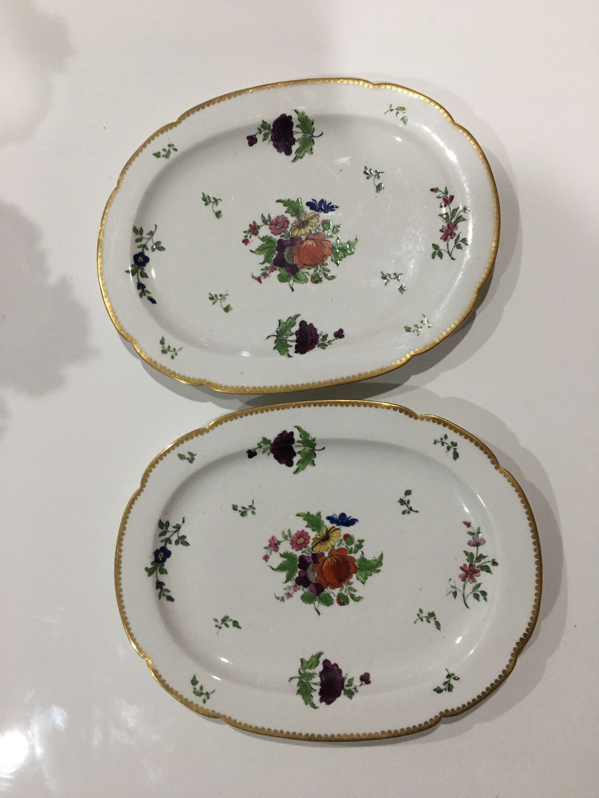 Antique 18th / 19th Century English  Porcelain Pair Platters Trays w Floral Dec.