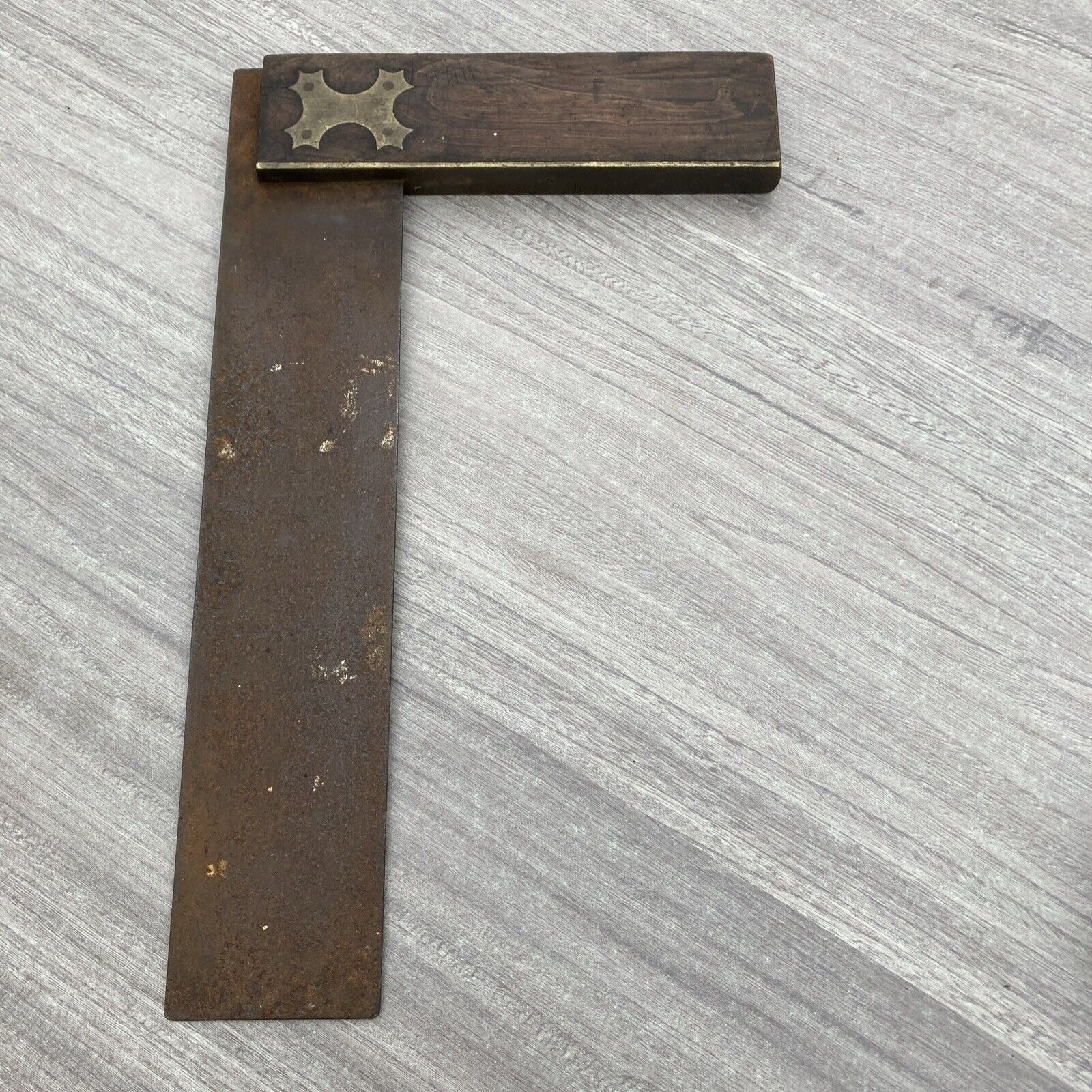 Vintage Wood and Brass Set Square 