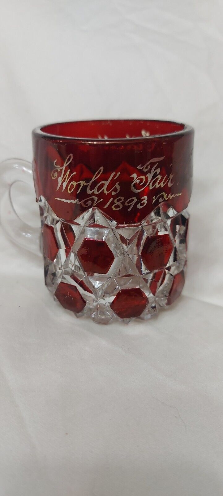 1893 World\'s Fair Ruby Flash Souvenir Glass Eva.May.Elliott Very Nice Condition