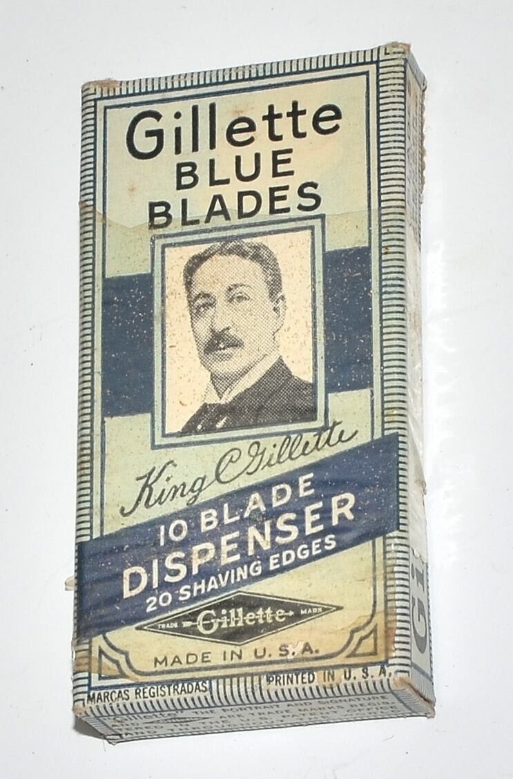 New Old Stock Very Early Gillette Blue Blade 10 Blade Dispenser