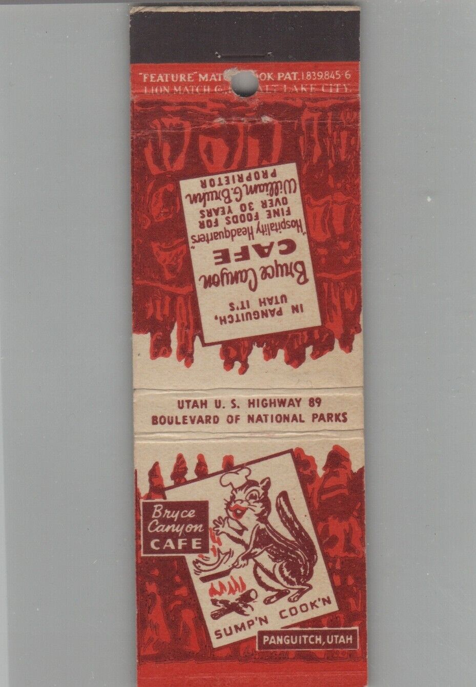 Matchbook Cover Bryce Canyon Cafe Panguitch, UT