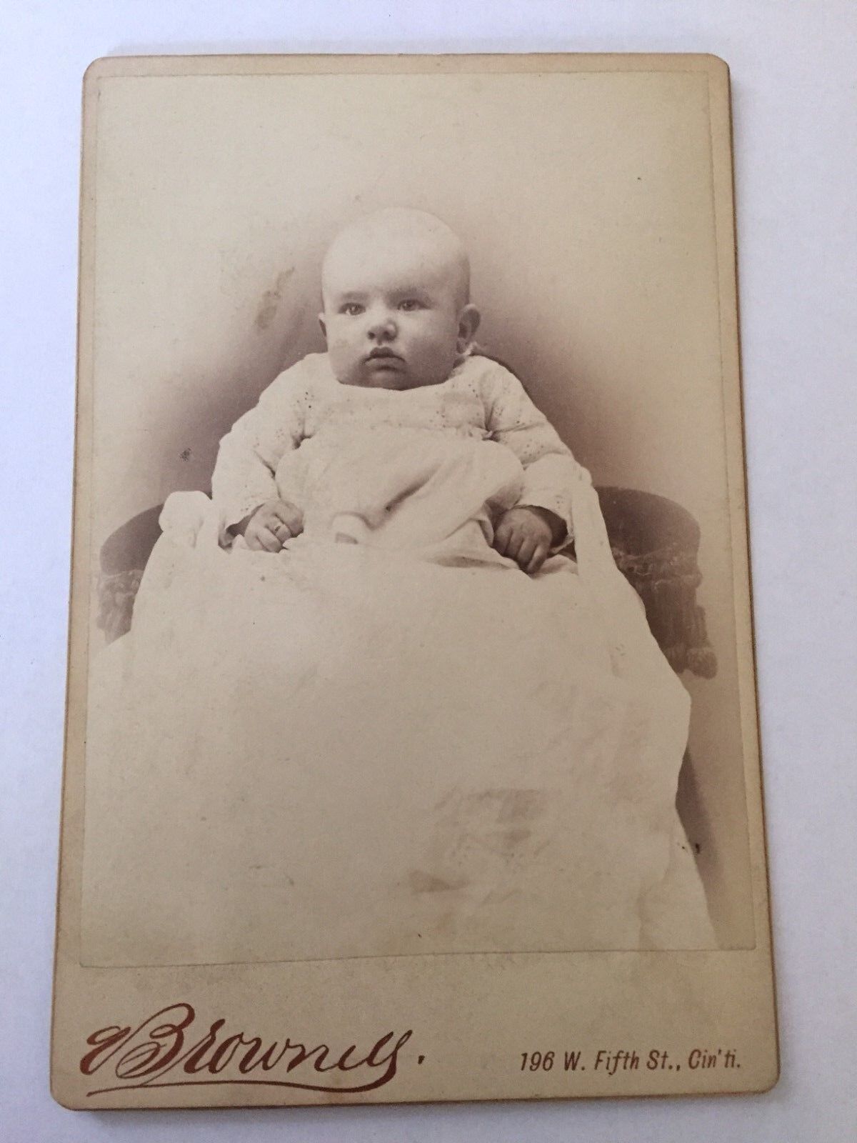 Antique B&W Cabinet Card Portrait Photograph - Pudgy Infant Bald Photo