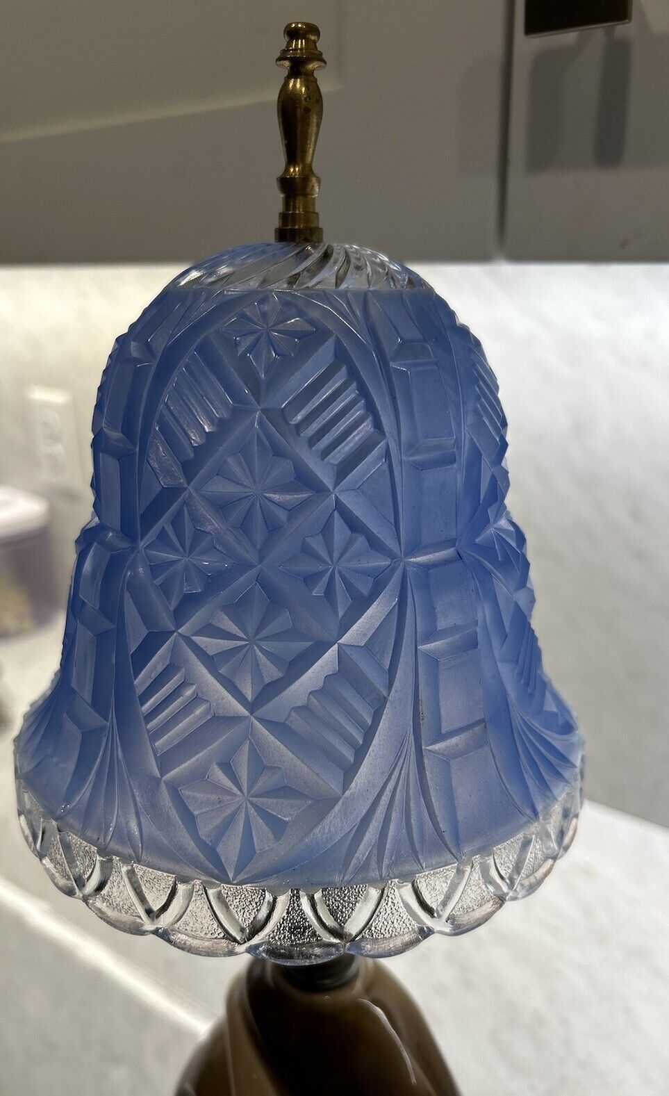 Vintage Lampshade 1930/1940  Cut Glass Blue 8” With Gold Preowned