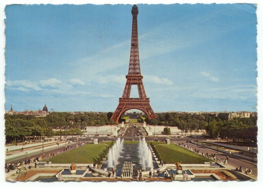Paris France View Of Eiffel Tower Vintage Postcard