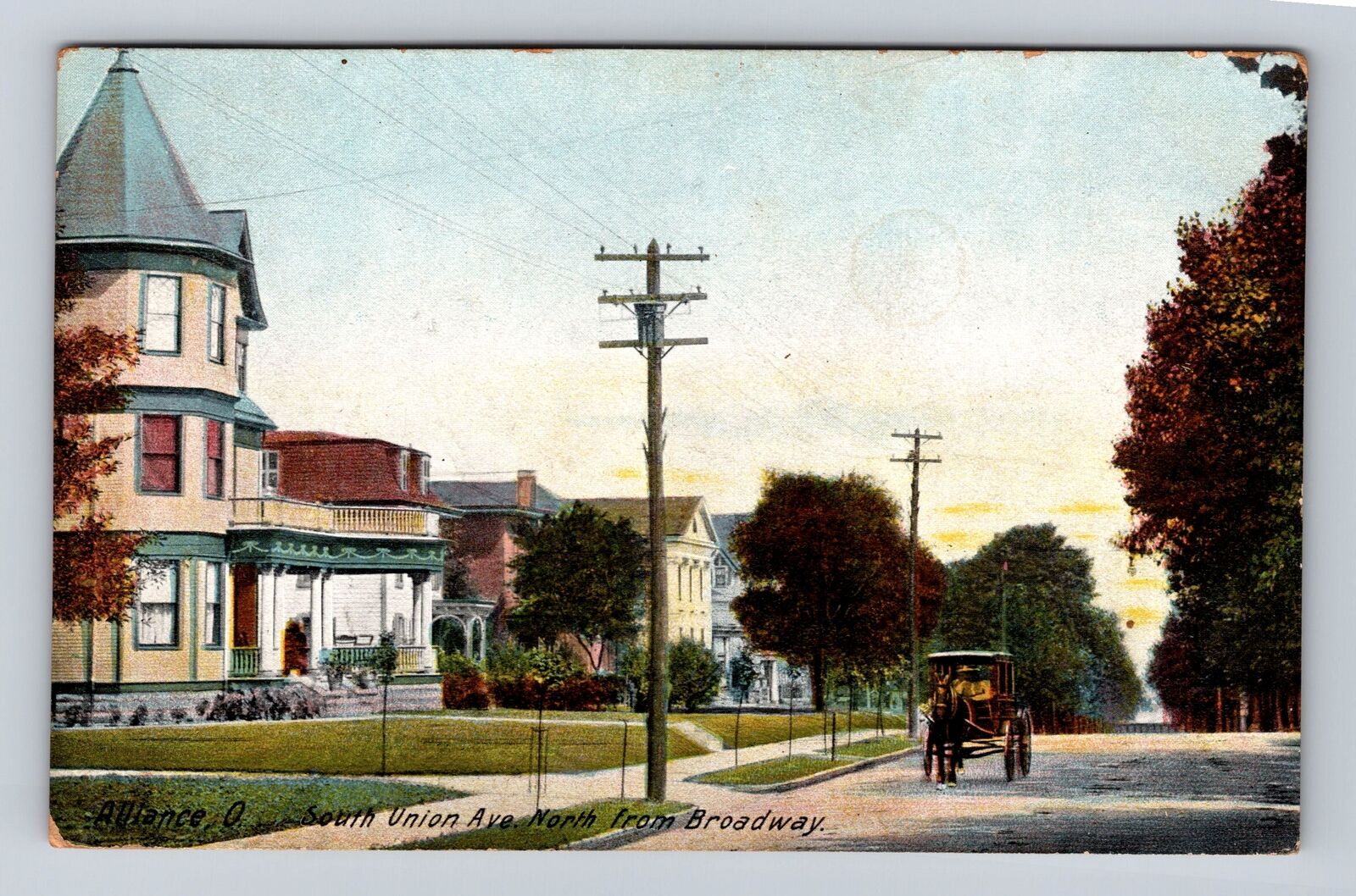Alliance OH-Ohio, South Union Avenue, Horse & Carriage, Antique Vintage Postcard