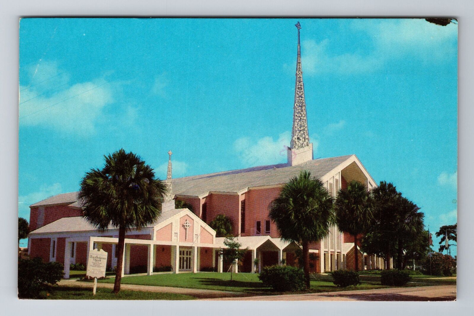 Pompano Beach FL-Florida, First Presbyterian Church, Vintage c1985 Postcard
