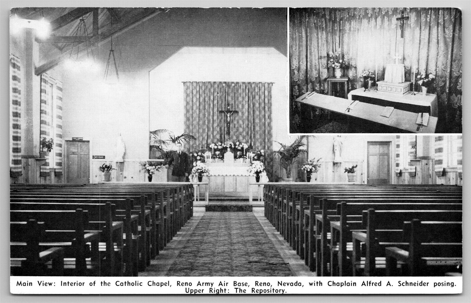 Reno Army Air Base Catholic Chapel Interior Repository Insert NV Postcard K17