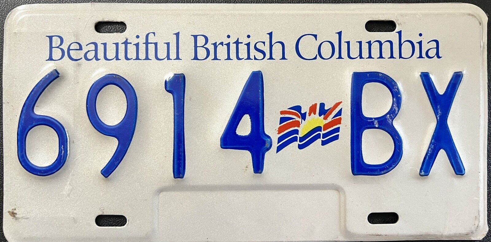 “Beautiful British Columbia” Truck License Plate White/Blue. No Date.