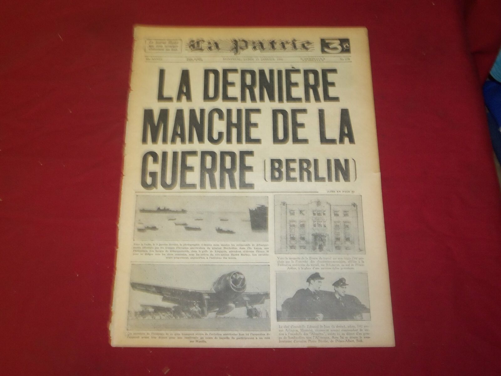 1945 JANUARY 15 LA PATRIE NEWSPAPER -LA DERNIERE MANCHE DE LA GUERRE - FR 1800