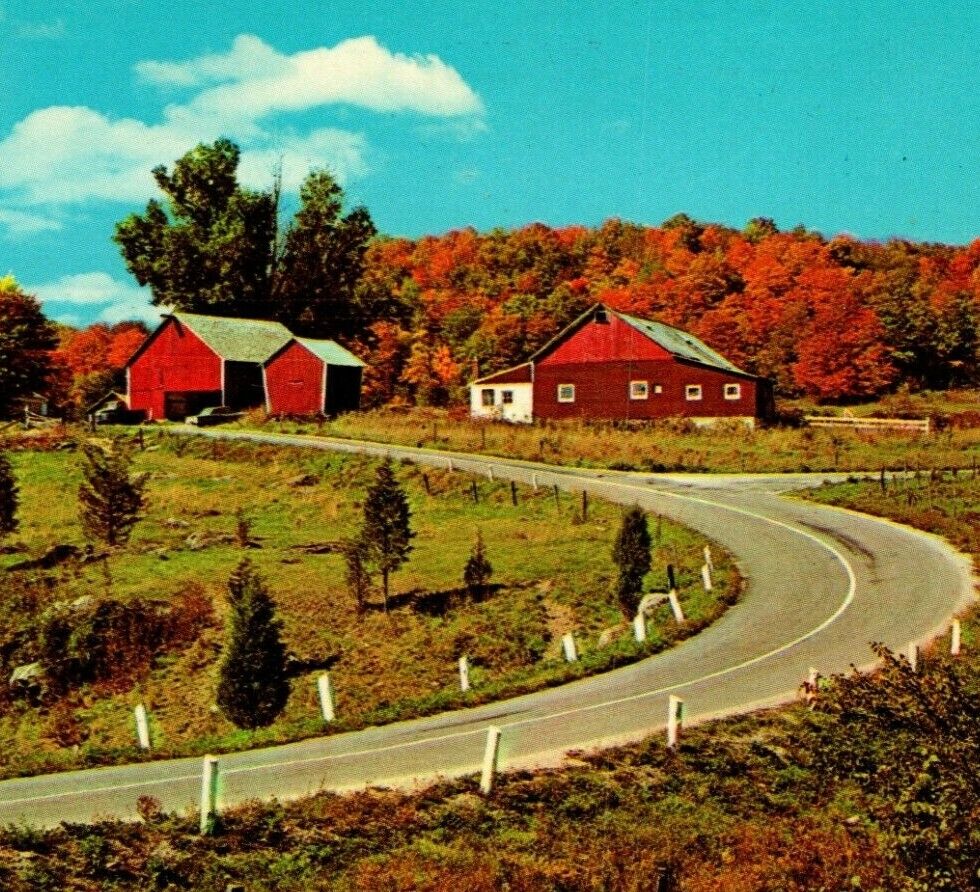 Vtg Chrome Postcard Brookton Maine ME Greetings From Red Barn Small Farm 