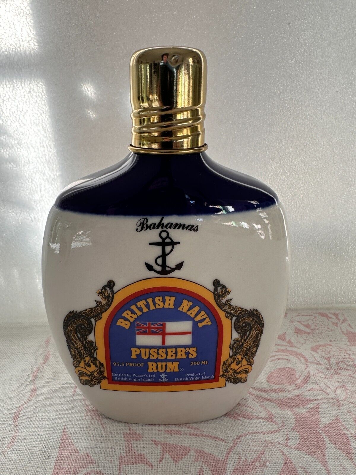 Vintage British Navy Pusser\'s Rum Hand Cast Porcelain Hip Flask Empty Bottle