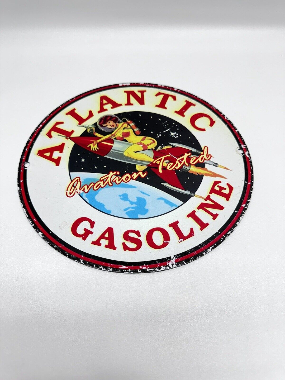 Atlantic Gasoline Vintage Style Porcelain Enamel Service Station Sign