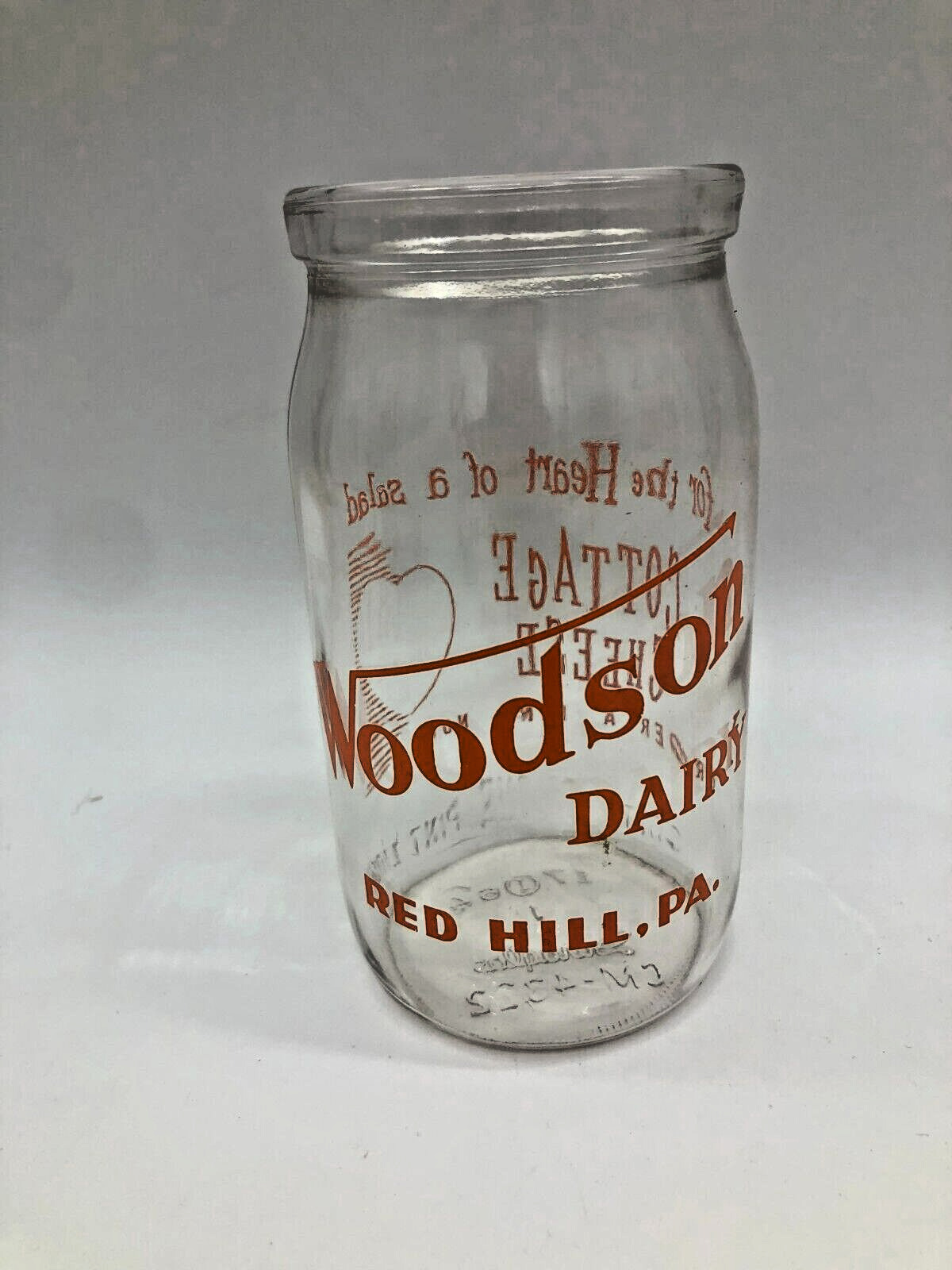 Vintage Woodson Dairy One Pint Clear Glass, Red Hill PA. USA Duraglas 5.5\