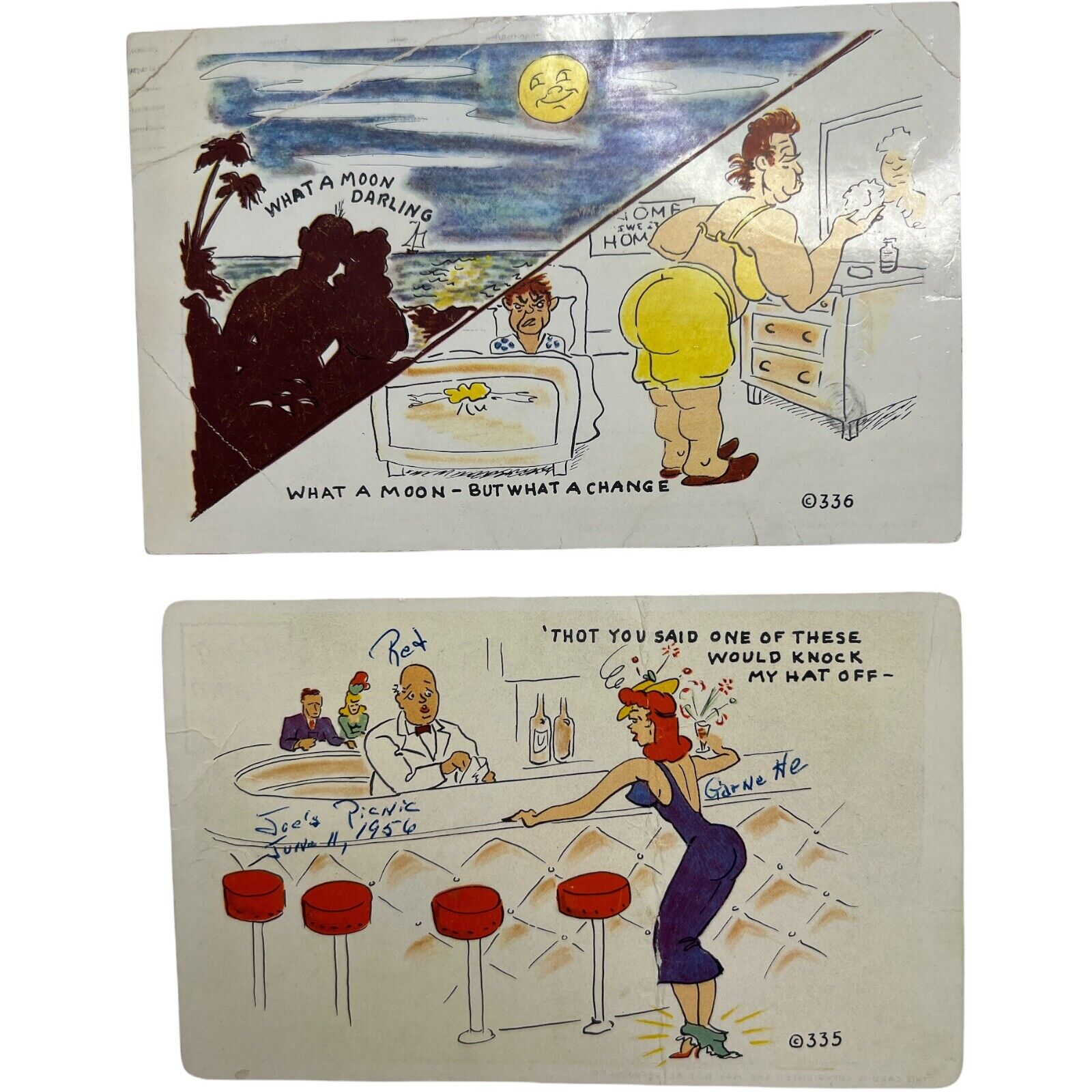 Vintage Krome Kolor Comic Card Postcard #335, 336, Funny Laugh Card Used Posted