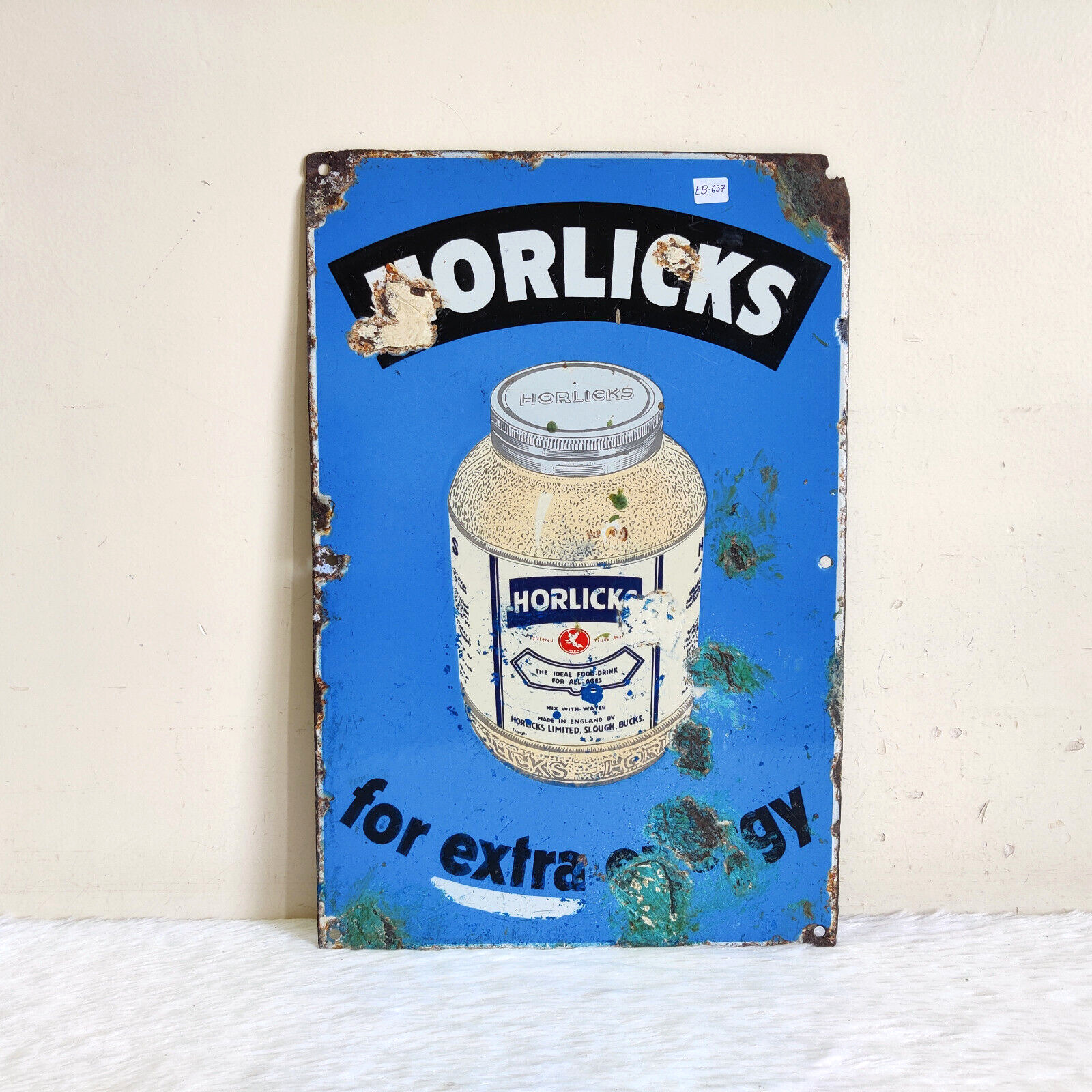 1930s Vintage Horlicks Food Drink Advertising Enamel Sign Board England EB637