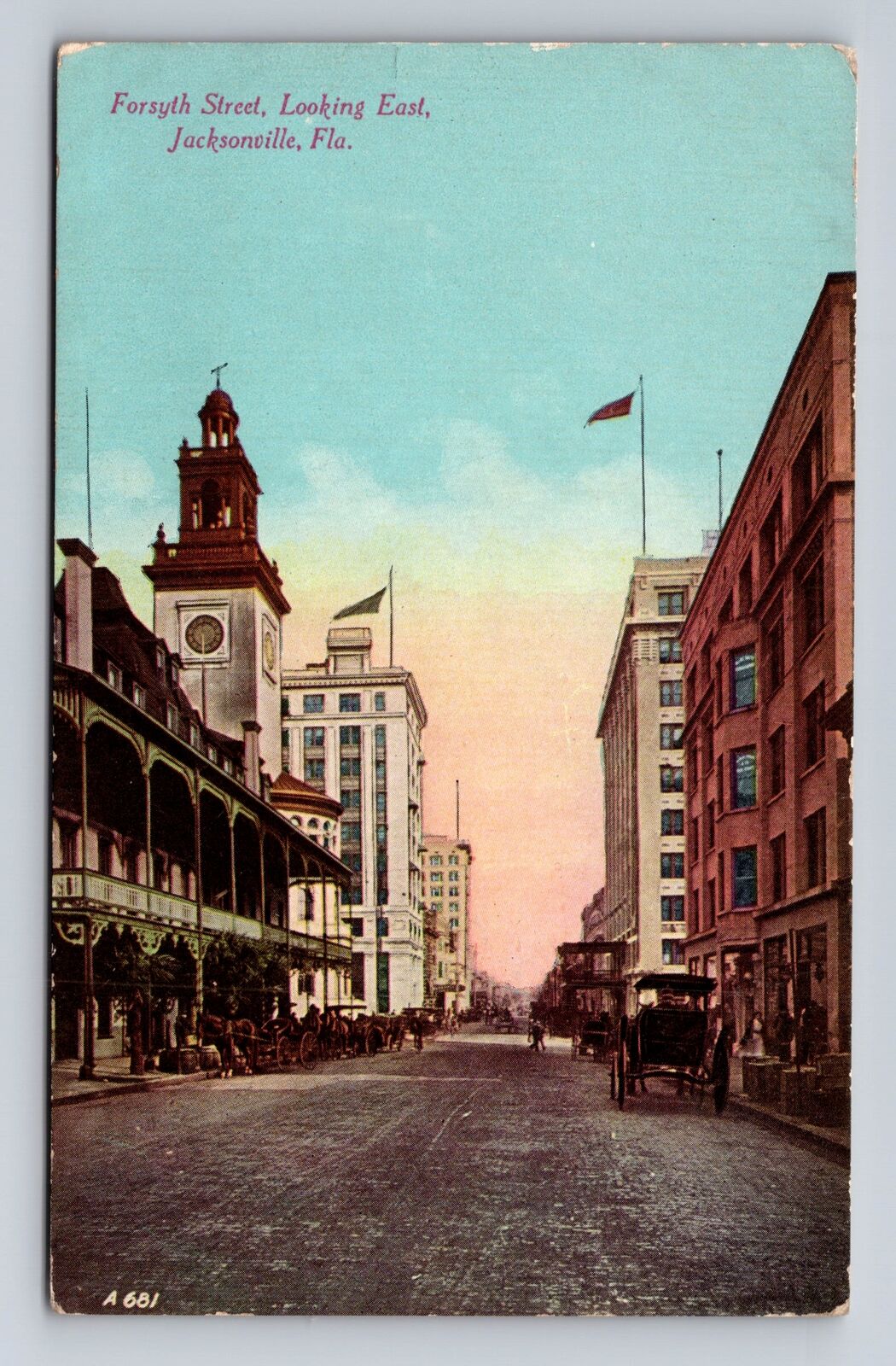 Jacksonville FL-Florida, Forsyth Street Looking East, Antique Vintage Postcard