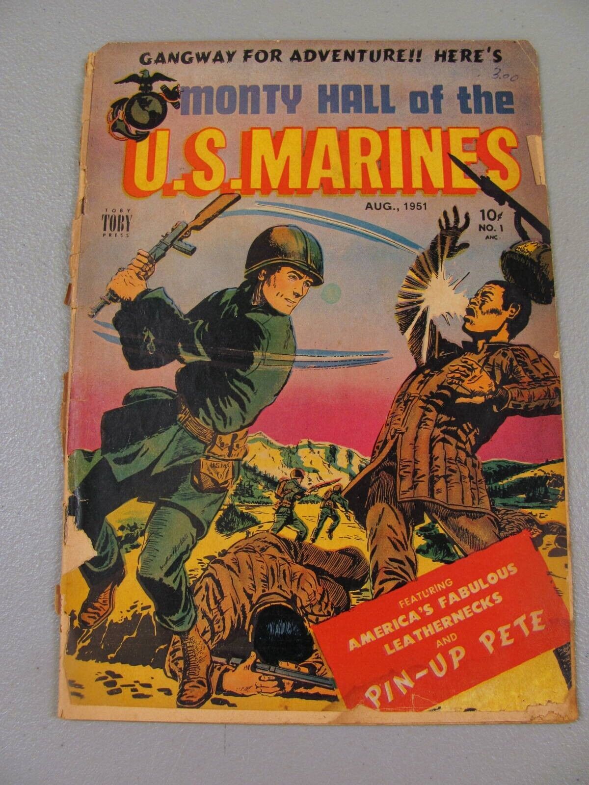 Monty Hall of the U.S. Marines #1 (1951) FR Toby Press detatched cover BIN-4297