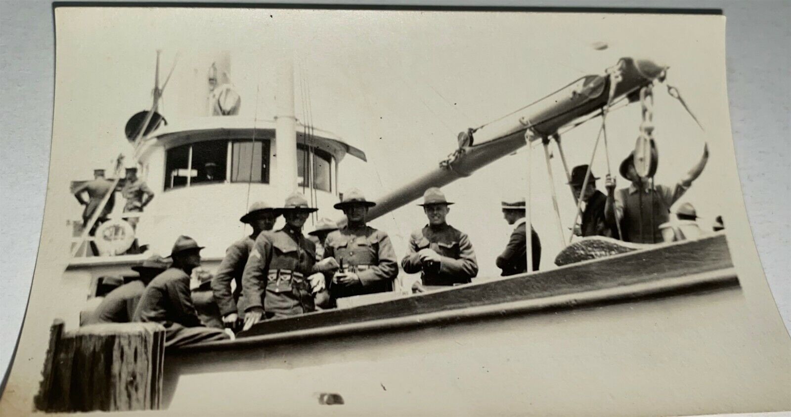 Rare Antique American World War I Uniform Soldiers on Ship WWI Snapshot Photo 