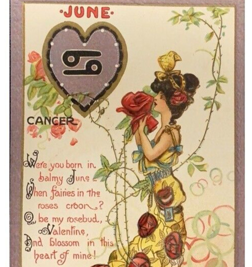 MINT, DWIG, ZODIAC SIGN CANCER, “JUNE” ART DECO GLAMOUR LADY IN ROSE COVERED DRE