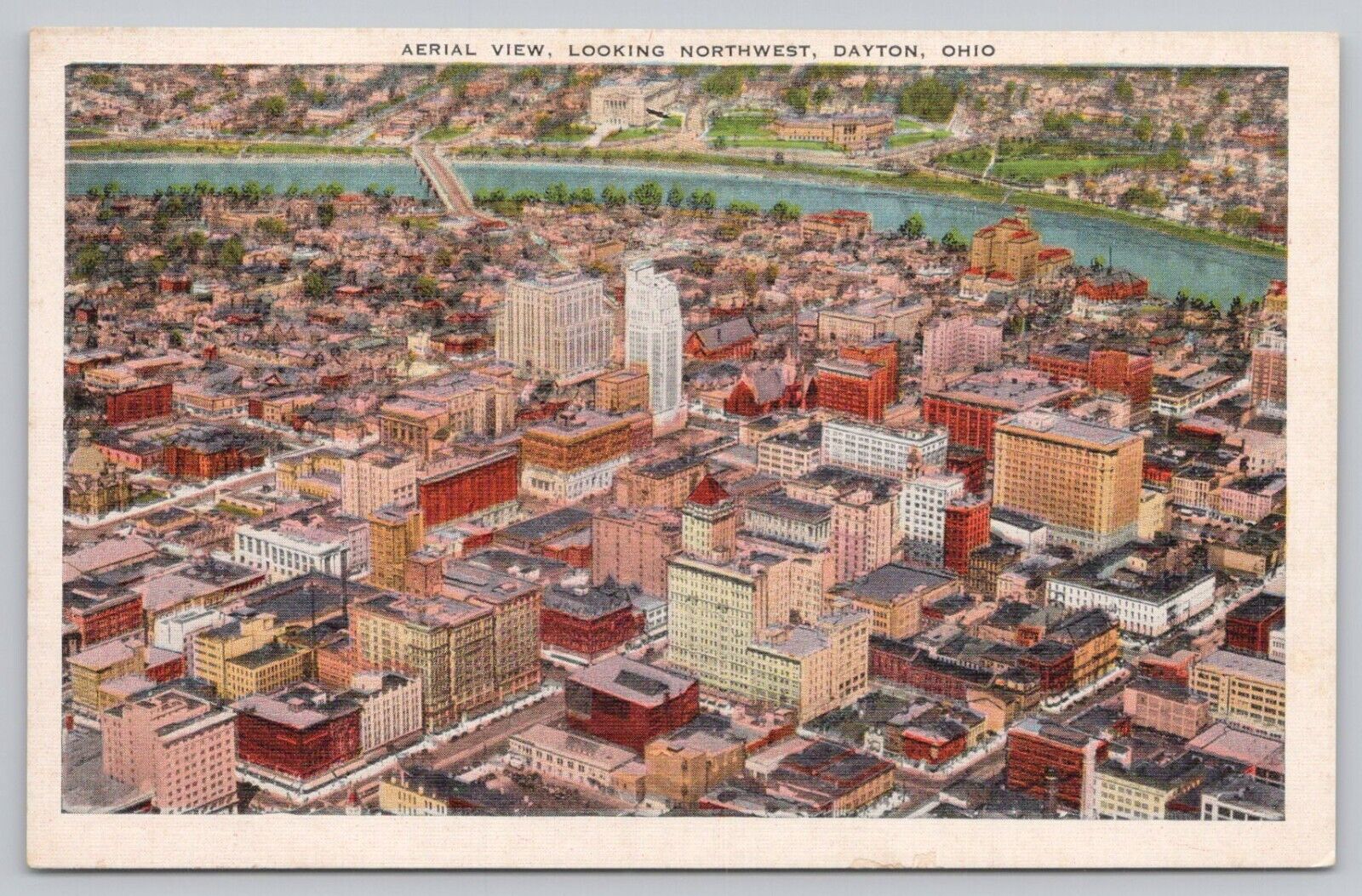 Postcard Aerial View Looking Northwest Dayton Ohio