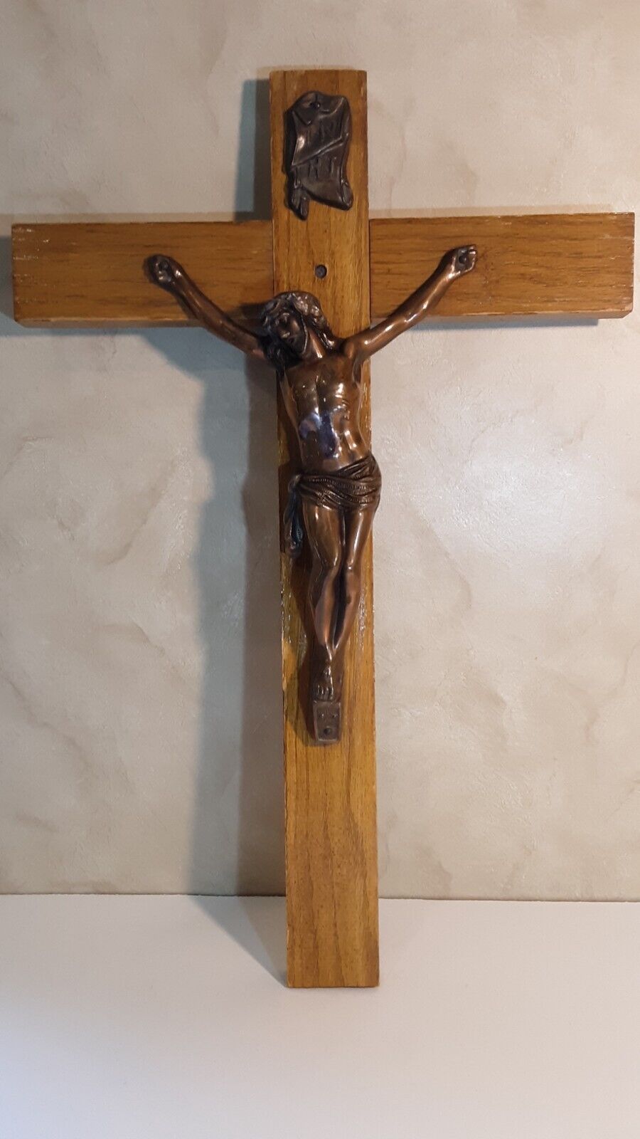 Vintage Convent Wall Crucifix Wood & Metal 22\
