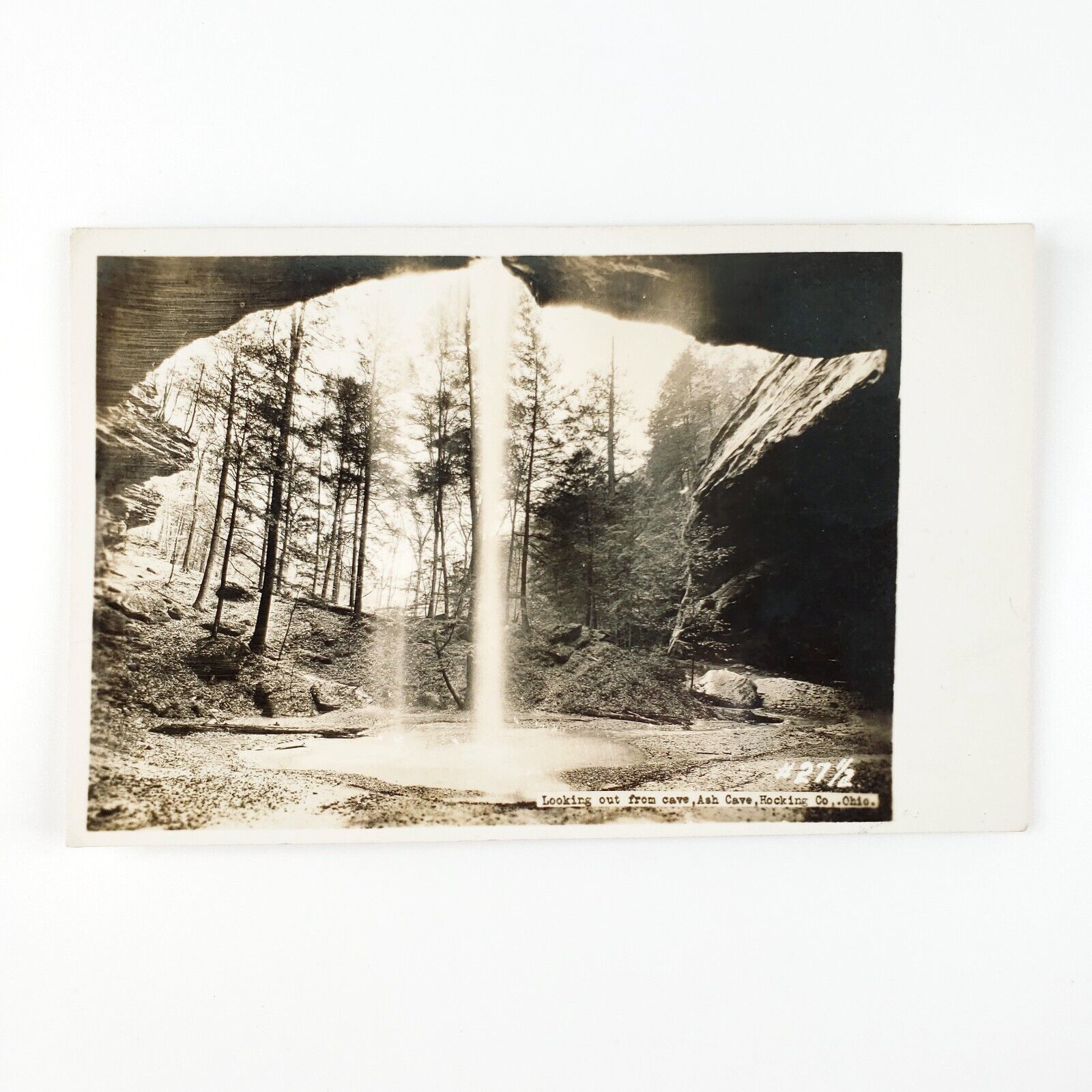 Ash Cave Hocky County RPPC Postcard 1940s Ohio Waterfall Real Photo Falls B2796