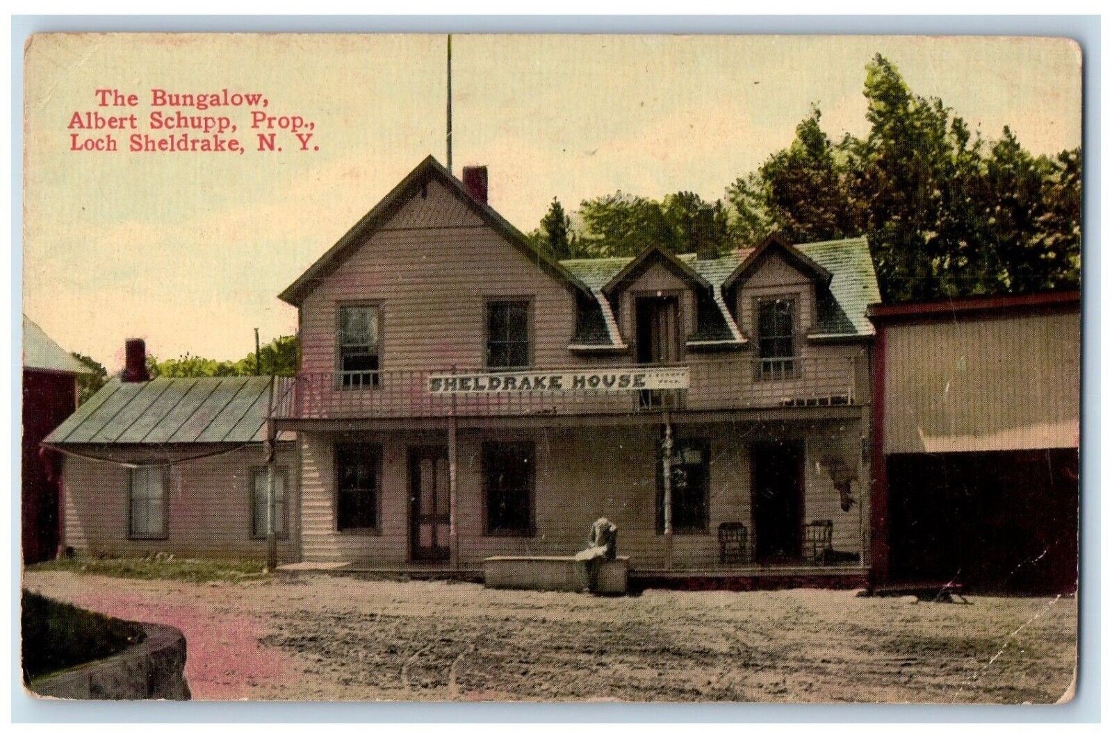 c1910 Bungalow Albert Schupp Prop Road Loch Sheldrake New York Vintage Postcard