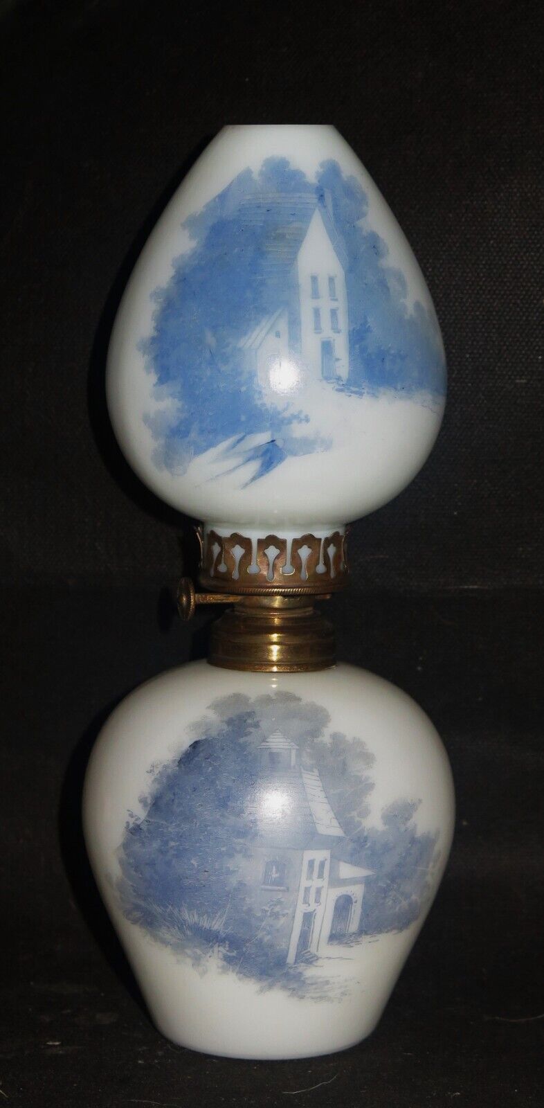 ITEM #408 DELFT Art Glass Unlisted Antique Victorian Miniature Oil Lamp In MINT