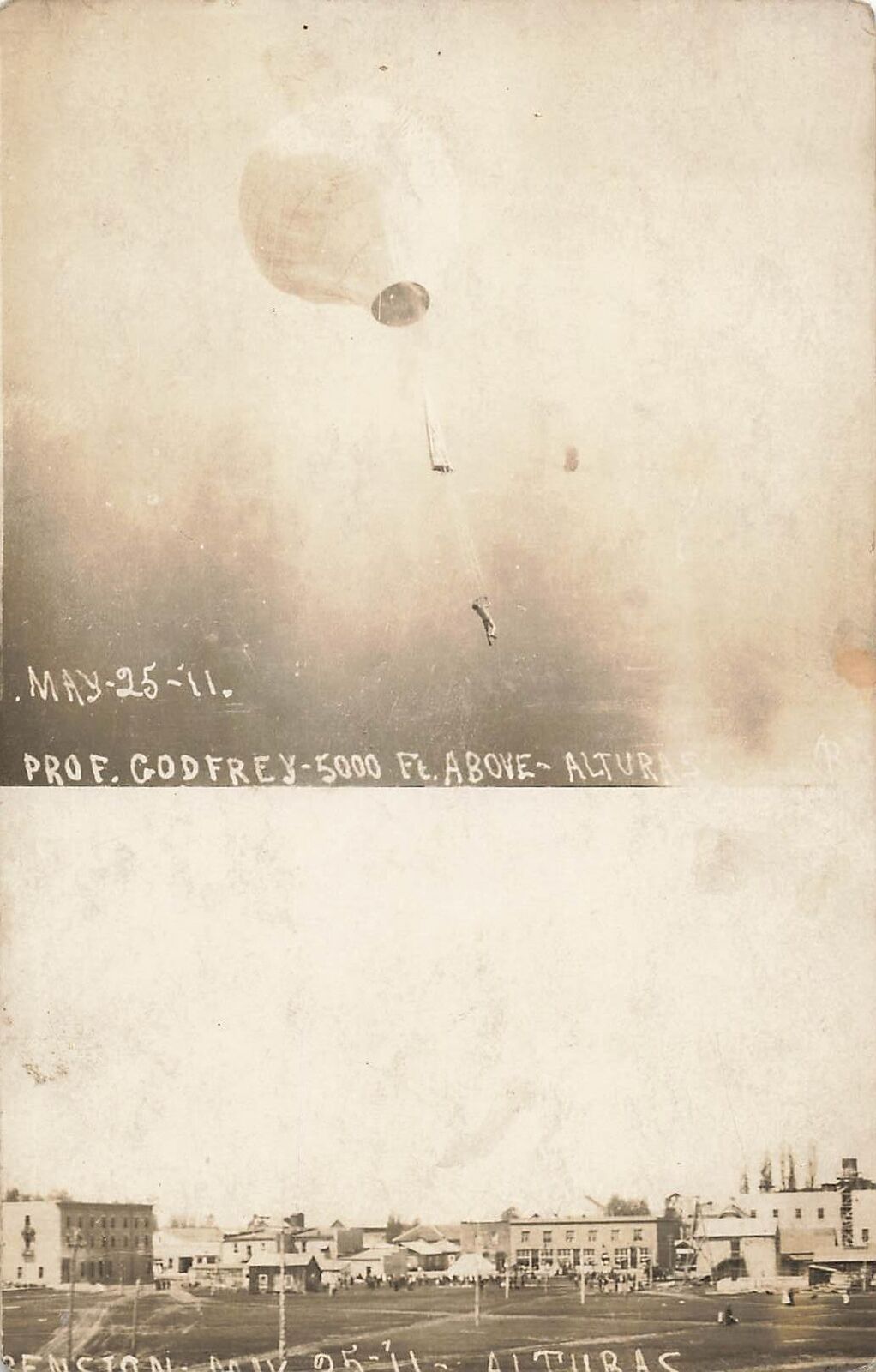 1911 RPPC Prof. Godfrey Hot Air Balloon Early Aviation Alturas parachute Photo