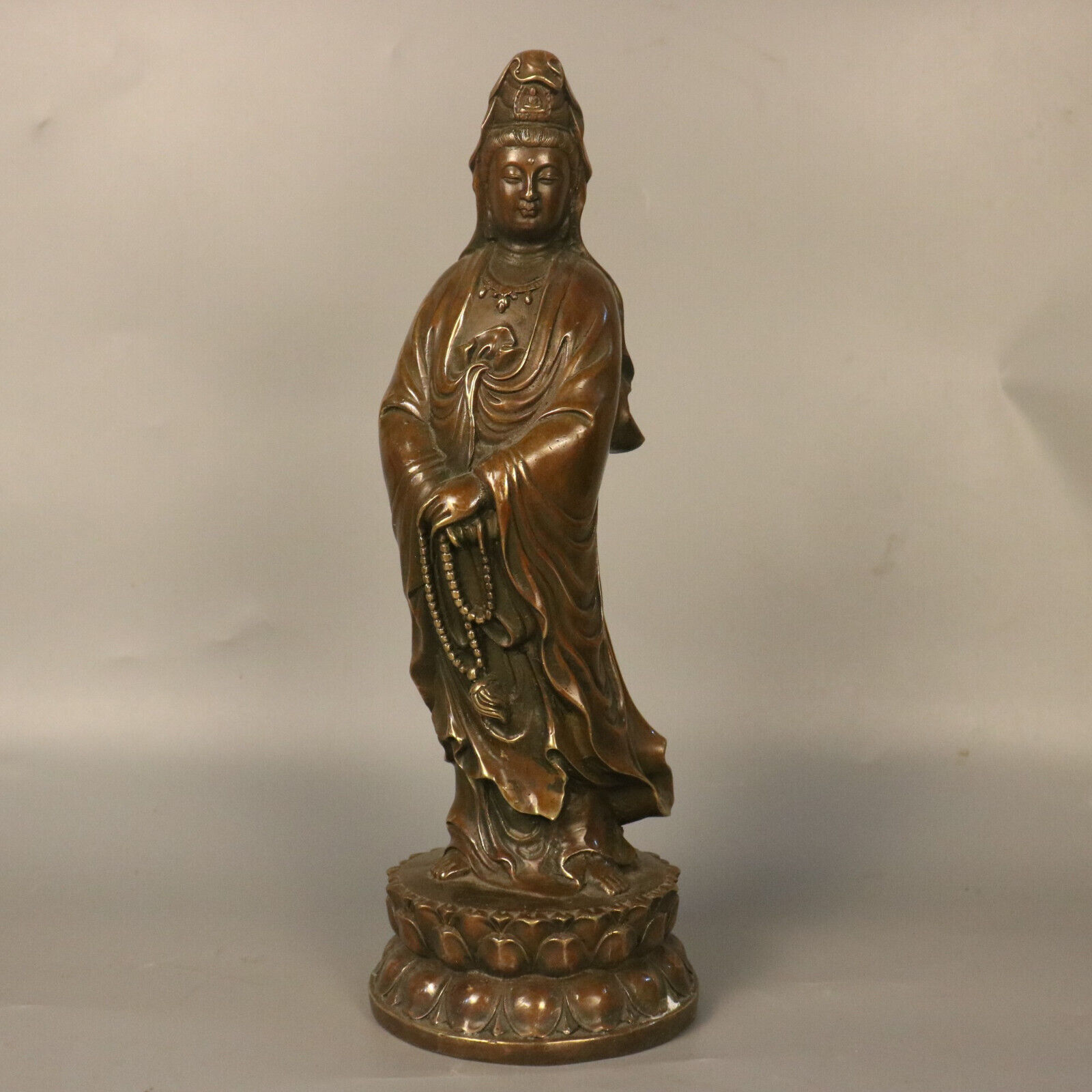 30cm Exquisite fengshui decor copper carved kwan yin guan yin big statue goddess