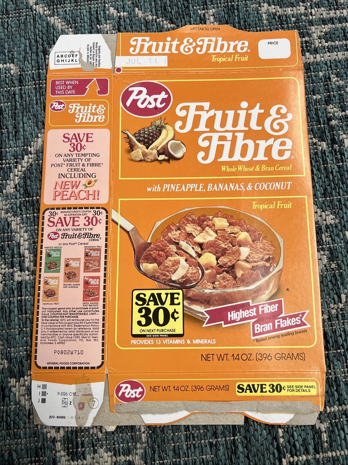 1988 Post Fruit & Fibre Pineapple, Bananas, Coconut - Indulgence Back