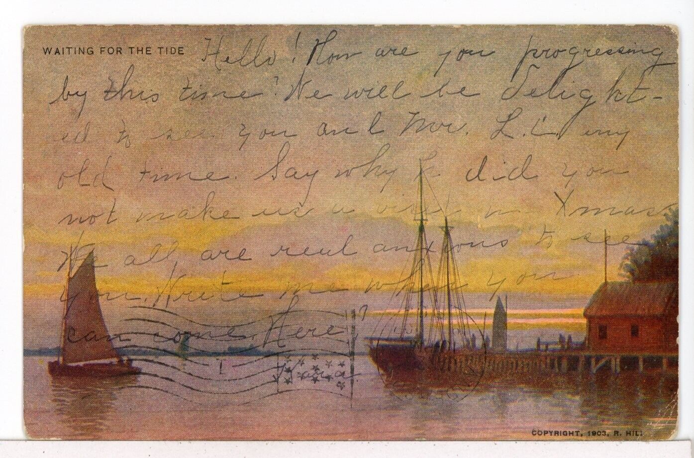 1903 - Sailboats Waiting For The Tide, South Carolina Postmark UDB Postcard