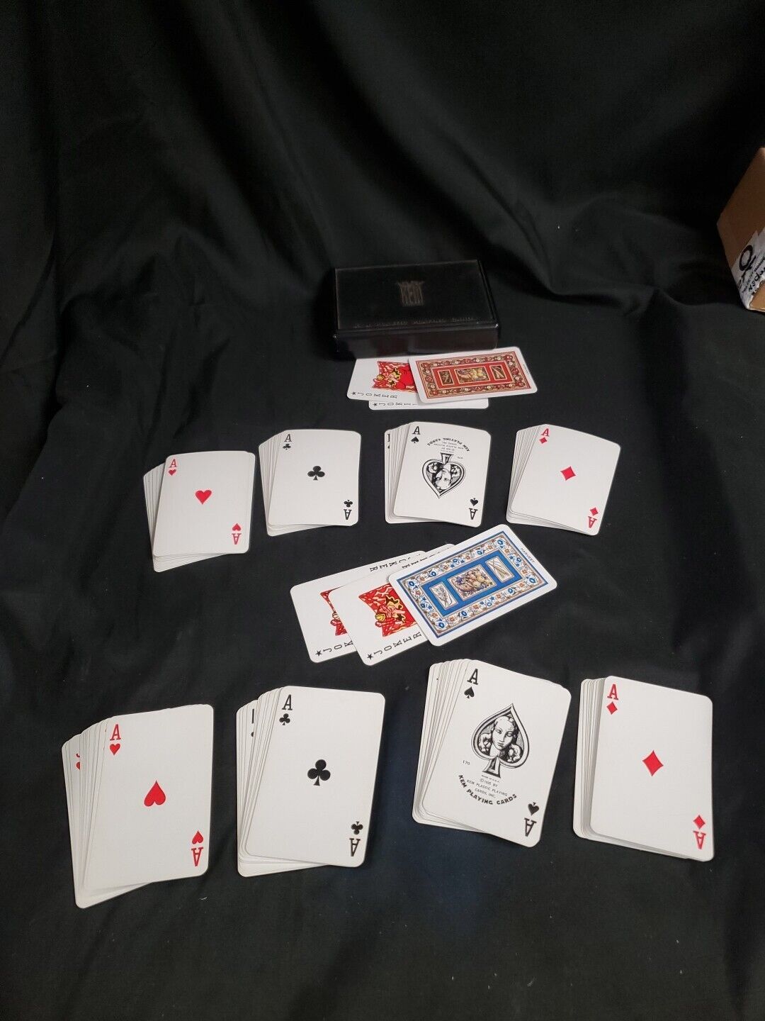 Kem Vintage 80's Large Print Playing Cards Blue & Red Harvest Deck Hard Case