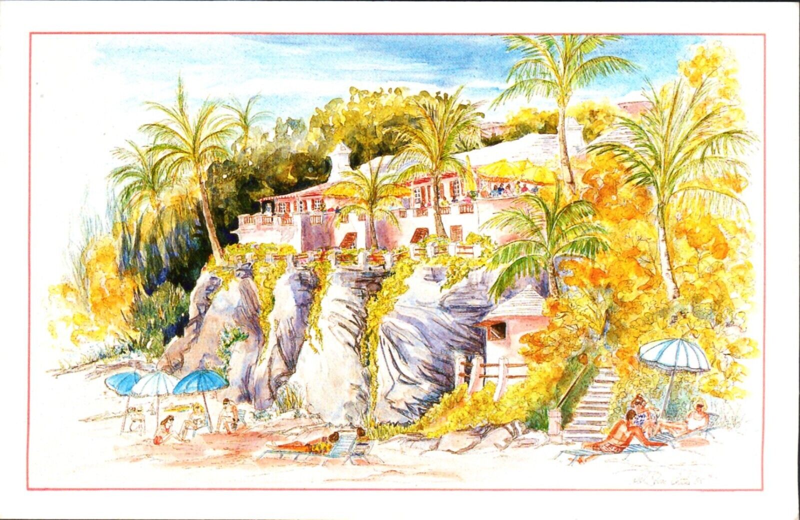 Coral Beach & Tennis Club, Bermuda Art Postcard (UNPOSTED).