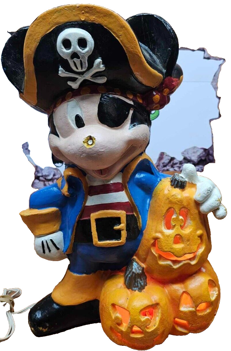 VTG Pirate Mickey Mouse Halloween 1996 Lighted Pumpkin Trendmasters-*Read Desc*