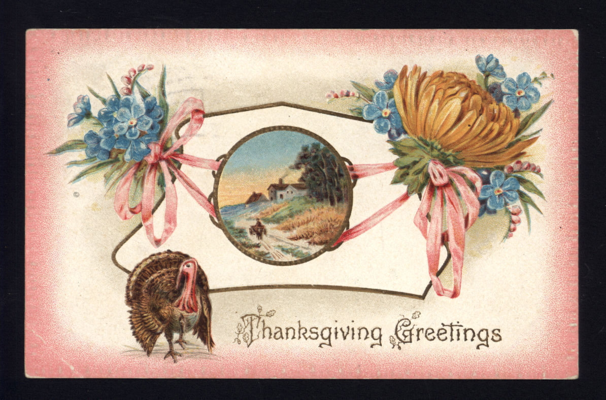 1911 THANKSGIVING GREETINGS * Posted to Barnesville NB Canada message stamp