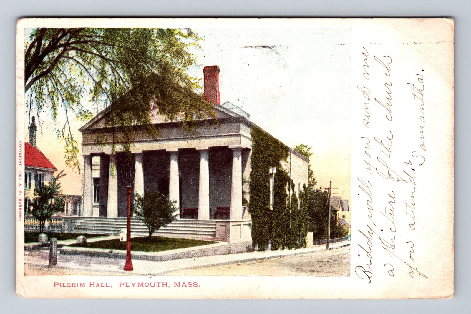 Plymouth MA-Massachusetts, Scenic View Pilgrim Hall, Vintage c1907 Postcard