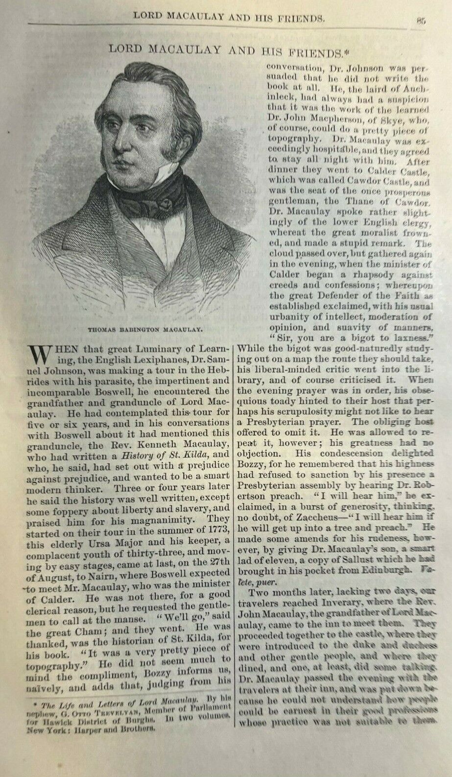 1876 Thomas Babington Macaulay British Historian and Politician illustrated