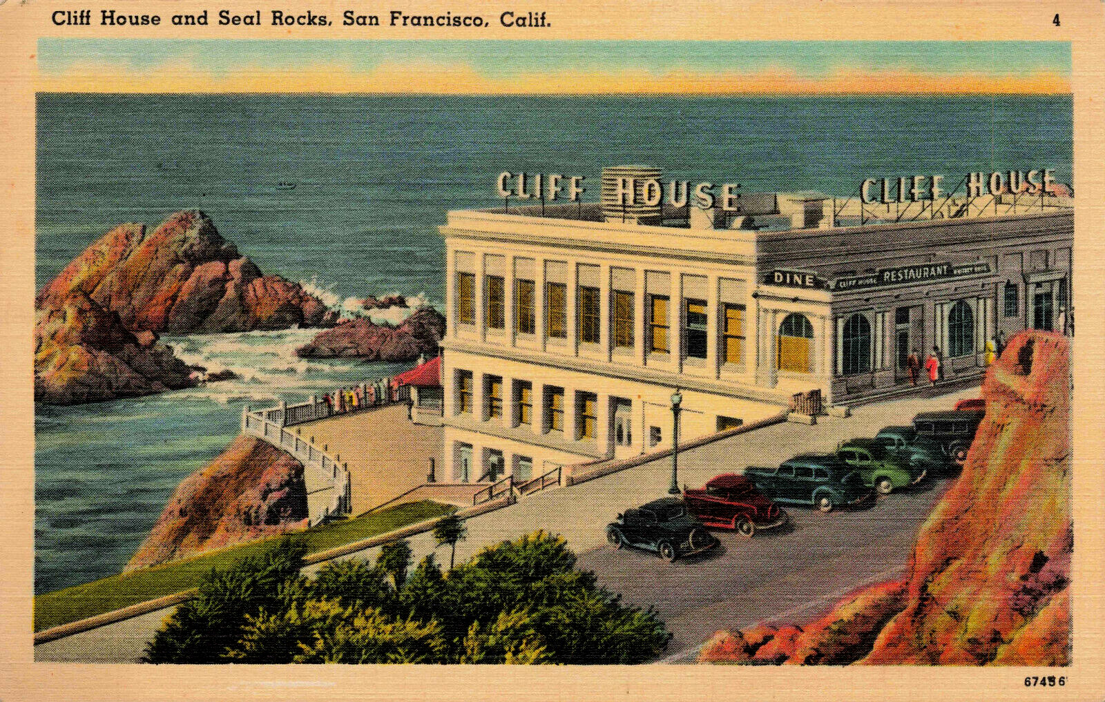 Cliff House And Seal Rocks, San Francisco California Linen unposted, no writing