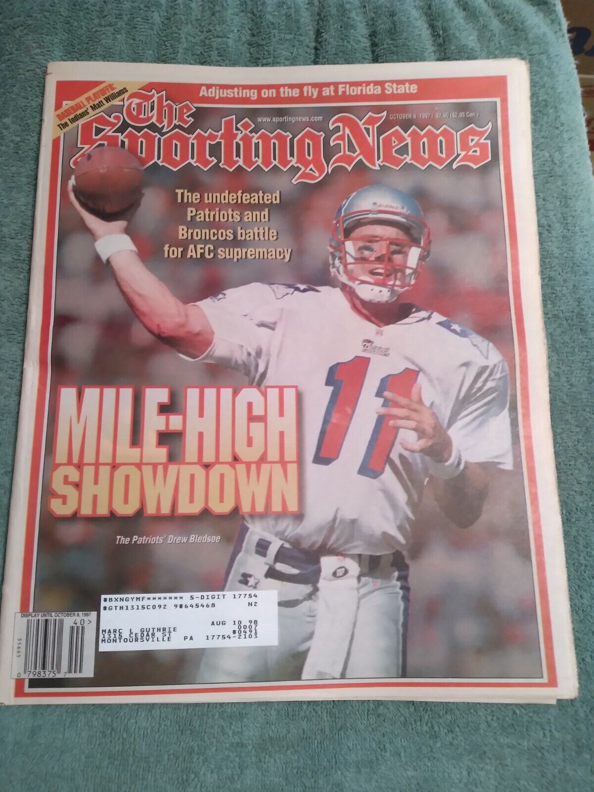 The Sporting News October 6, 1997 New England Patriots QB Drew Bledsoe