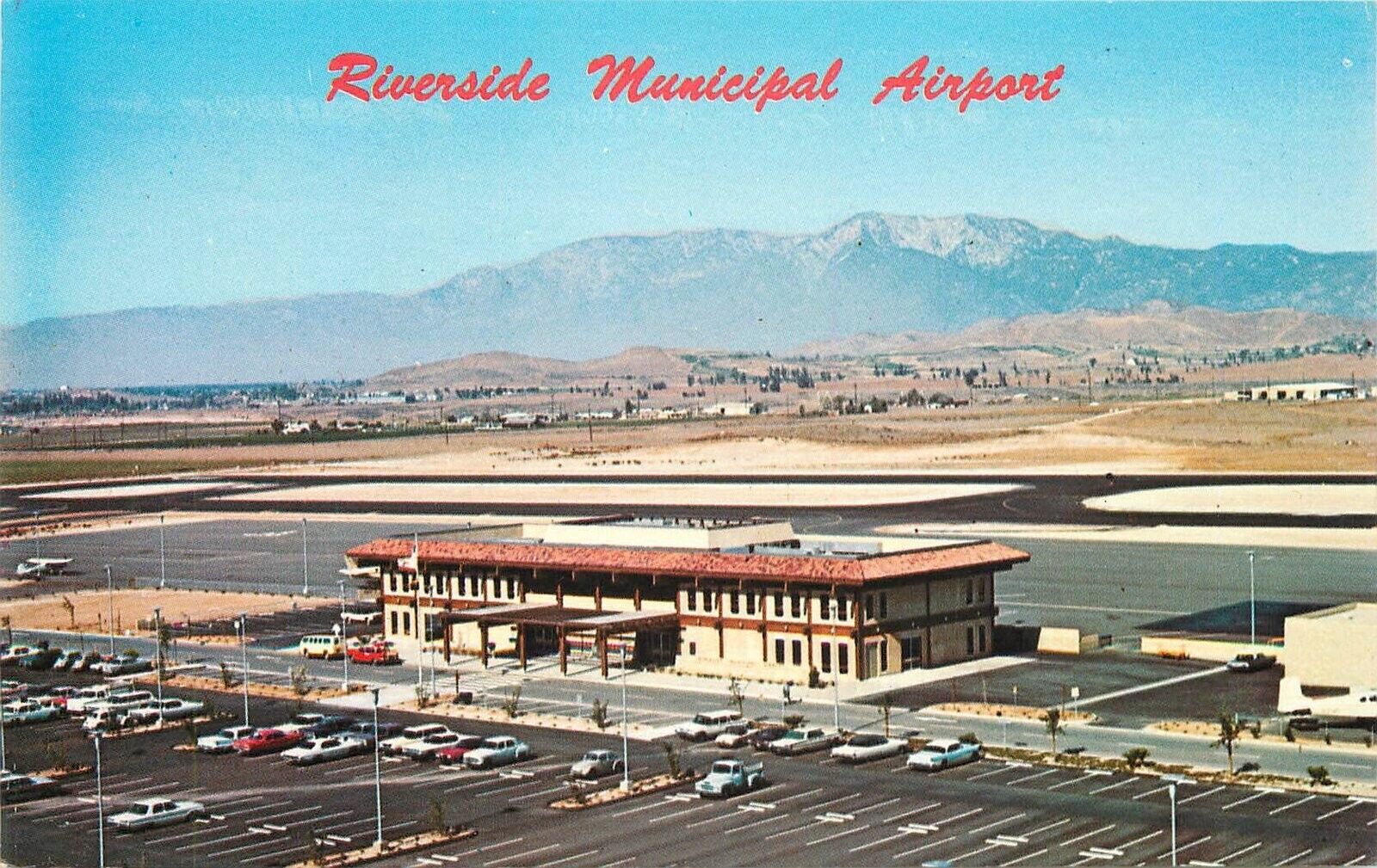 Postcard California Riverside Aerial 1950s Municipal Airport Columbia 23-9990