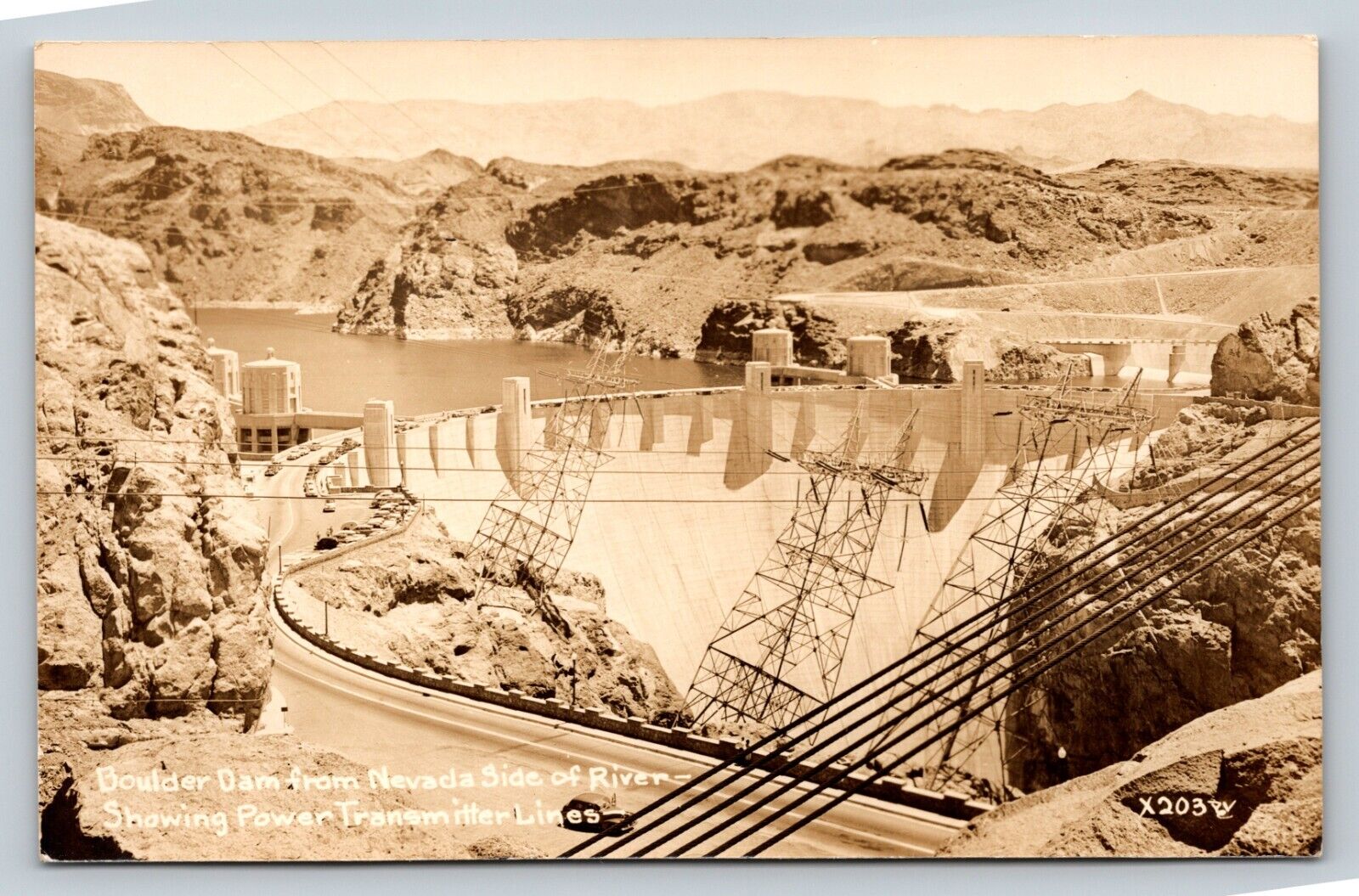 RPPC Boulder Dam Nevada Side of River Power Transmitter Lines VINTAGE Postcard