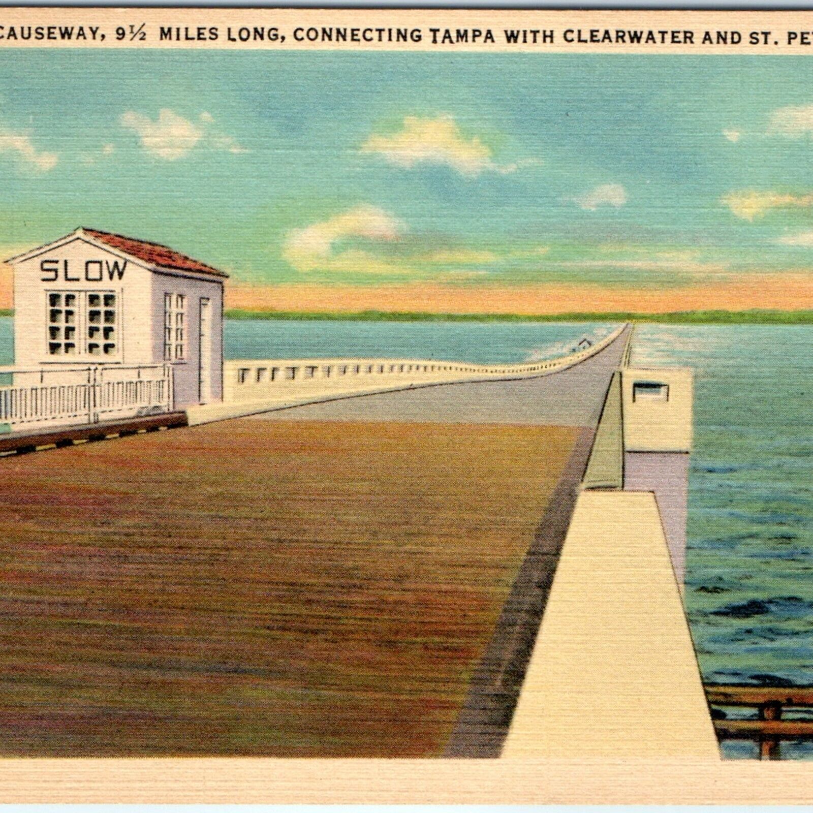 c1950s St Petersburg, Fla Davis Causeway Postcard Tampa with Clearwater A41