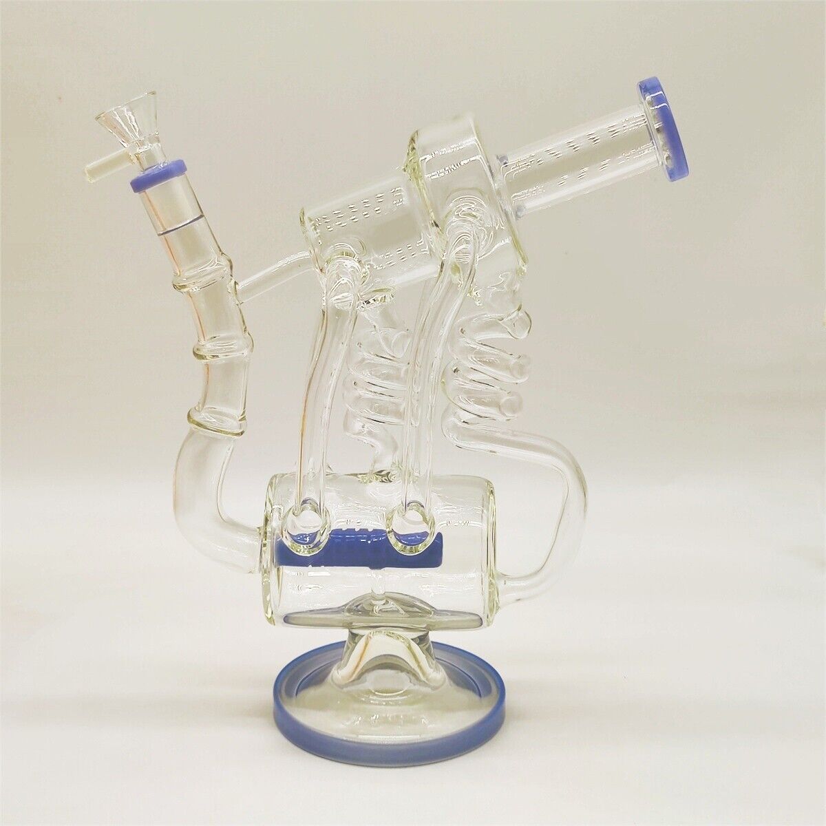 11 Inch Large String Cream Blue Glass Bong Water Pipe Hookah Recycler 14MM