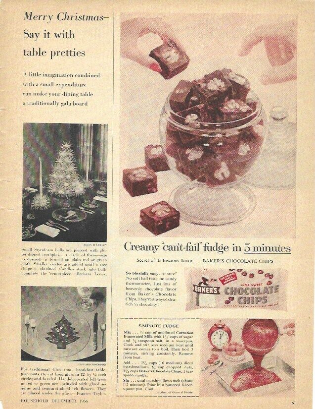 Baker\'s Chocolate Chips Magazine Advertisement Print Household Magazine Dec 1956