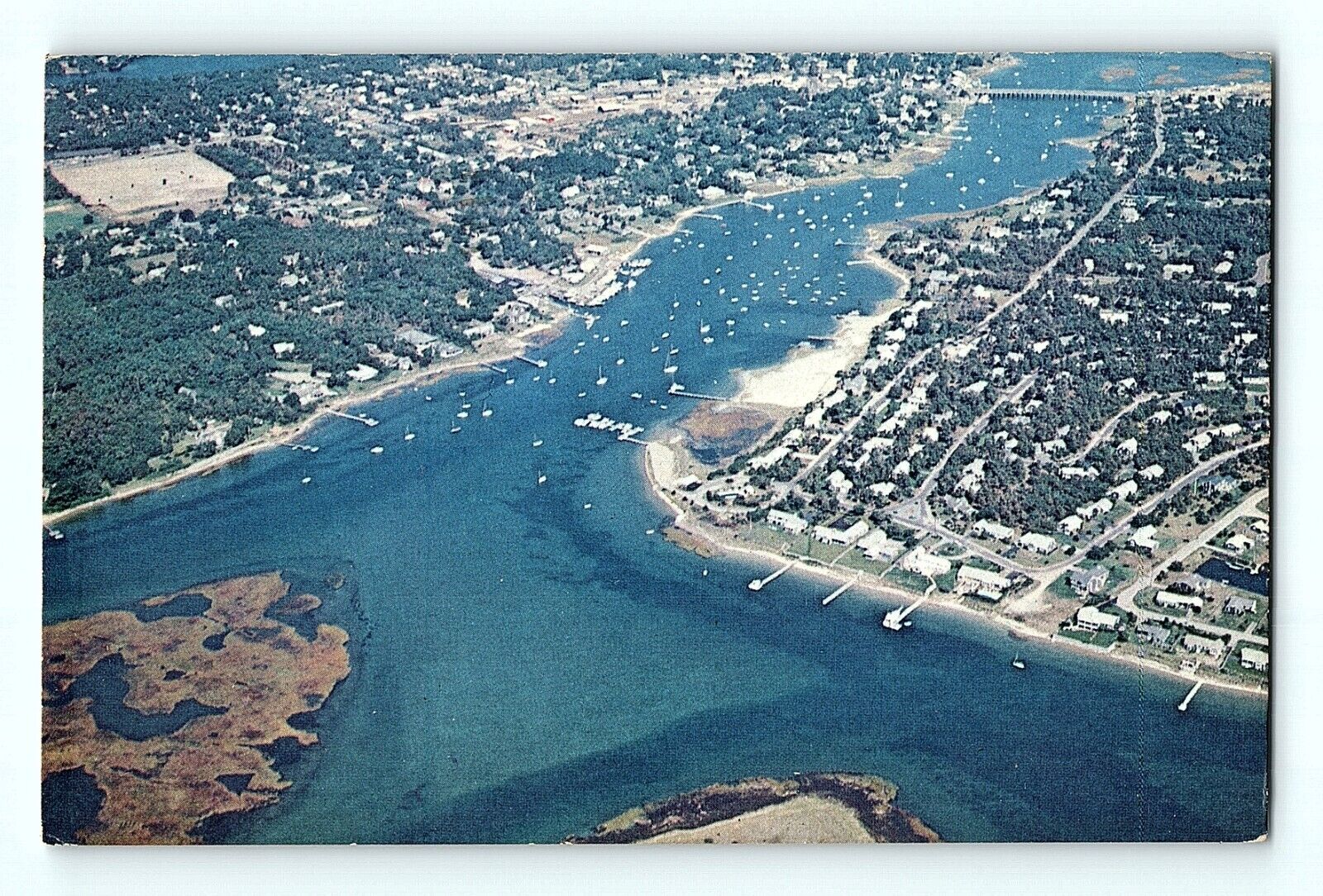 Aerial View Cape Cod Bass River Mass Ben Harrison Docks Waterfront Postcard E8