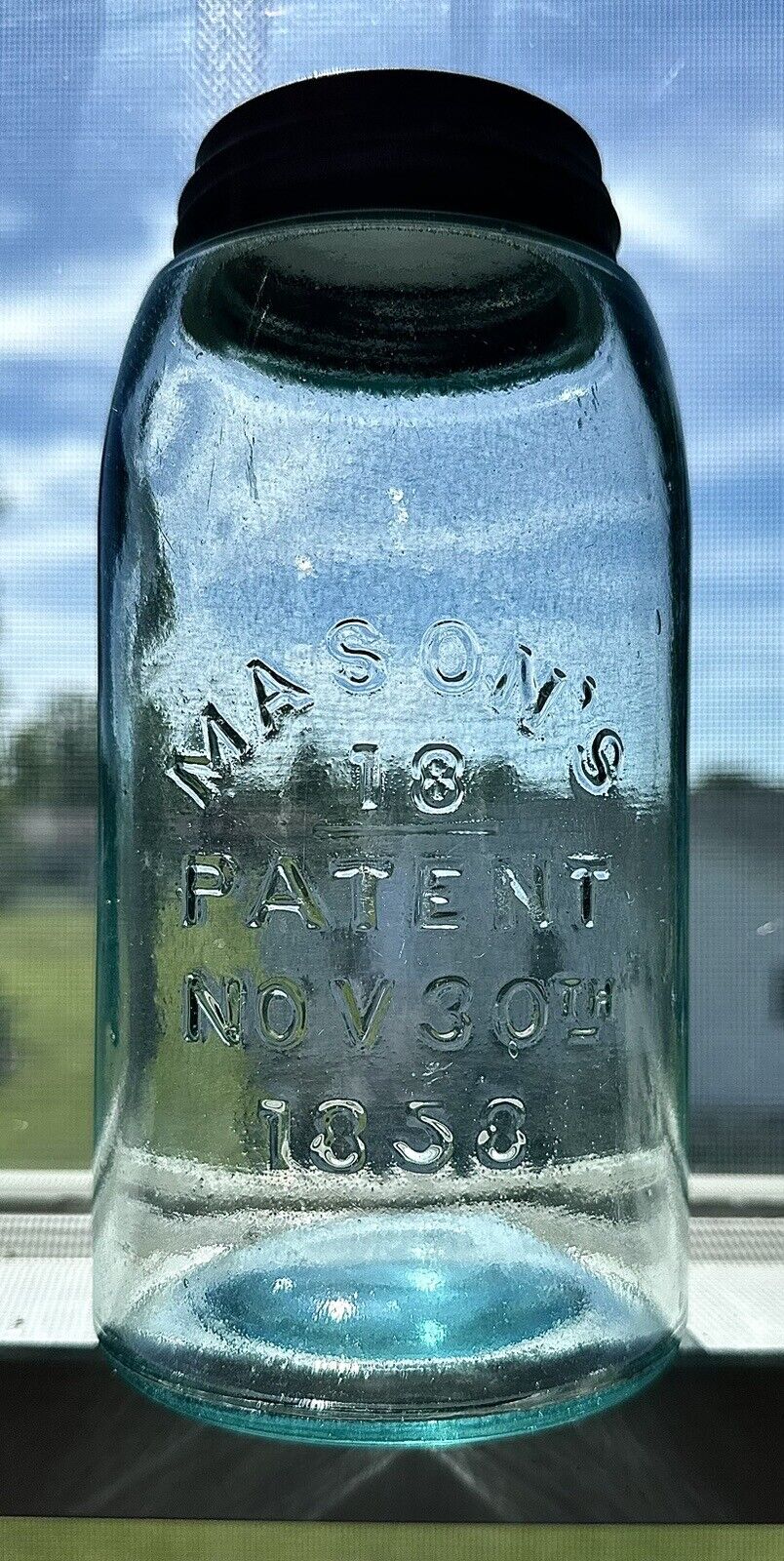 Antique Mason’s 18 Patent Nov 30th 1858 Aqua Fruit Jar